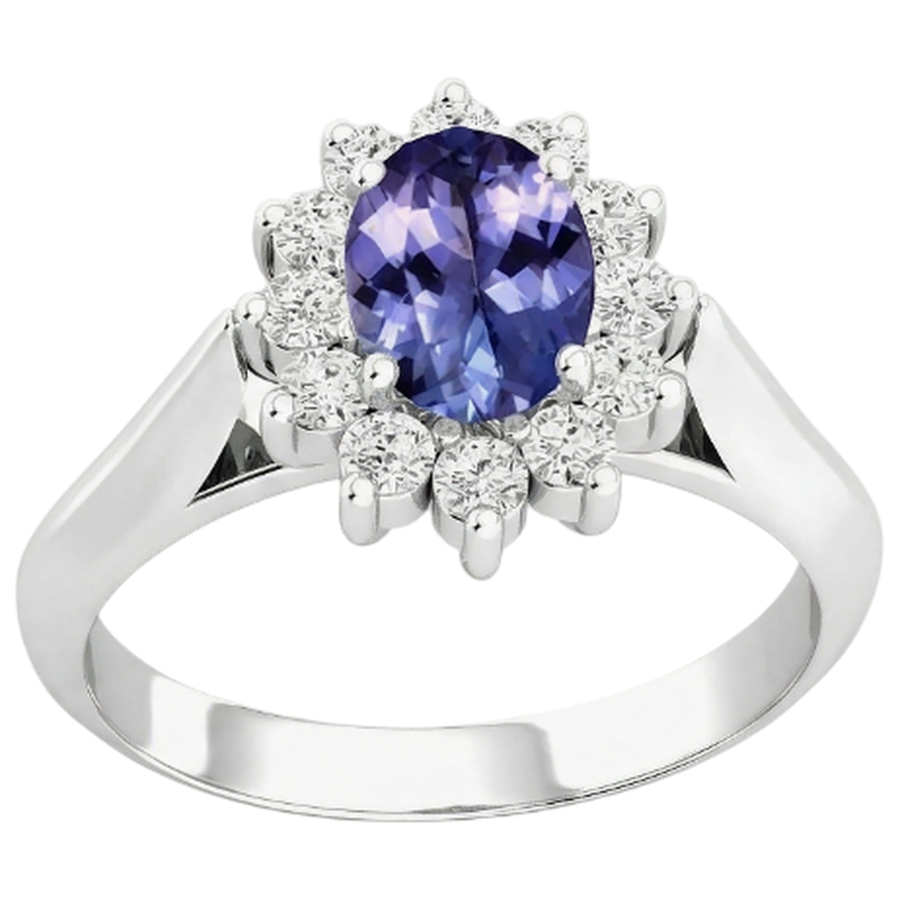 8.25 Carati Tanzanite Con Diamanti Naturali Autentici ( non creati in laboratorio ) Fede Nuziale Oro Bianco 14K