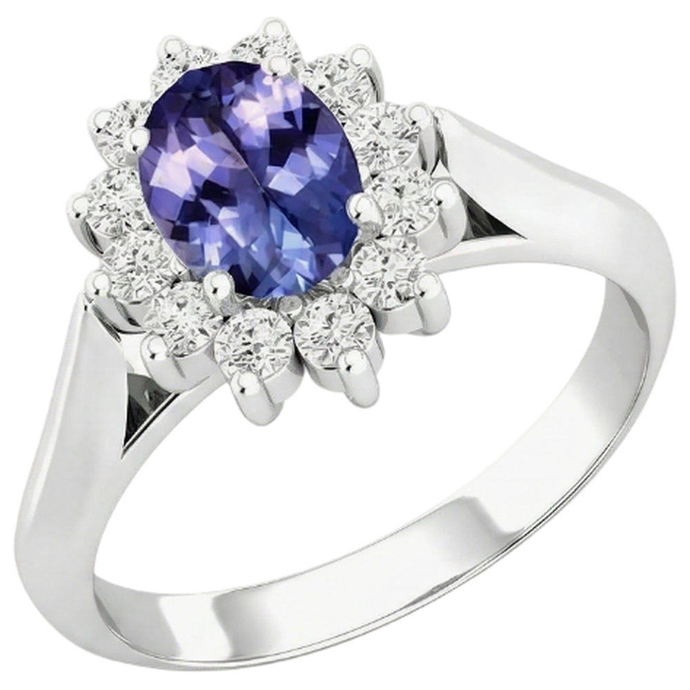 8.25 Carati Tanzanite Con Diamanti Naturali Autentici ( non creati in laboratorio ) Fede Nuziale Oro Bianco 14K