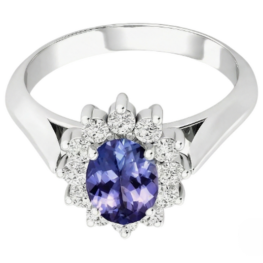 8.25 Carati Tanzanite Con Diamanti Naturali Autentici ( non creati in laboratorio ) Fede Nuziale Oro Bianco 14K