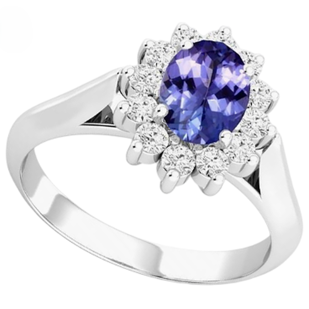 8.25 Carati Tanzanite Con Diamanti Naturali Autentici ( non creati in laboratorio ) Fede Nuziale Oro Bianco 14K