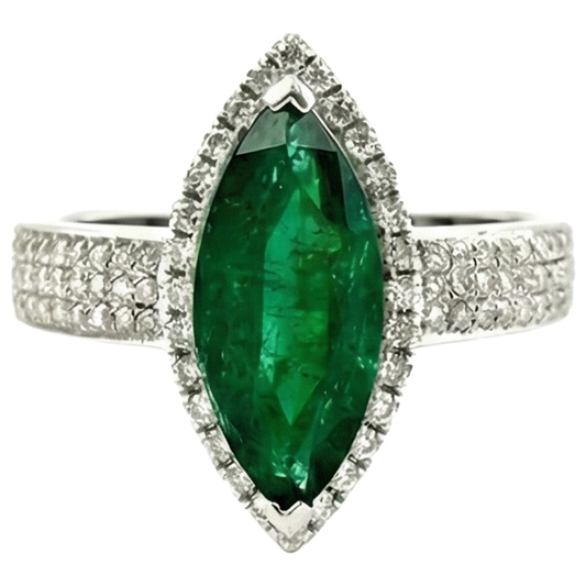 8.50 carati verde smeraldo con anello di diamanti in oro bianco gioielleria raffinata