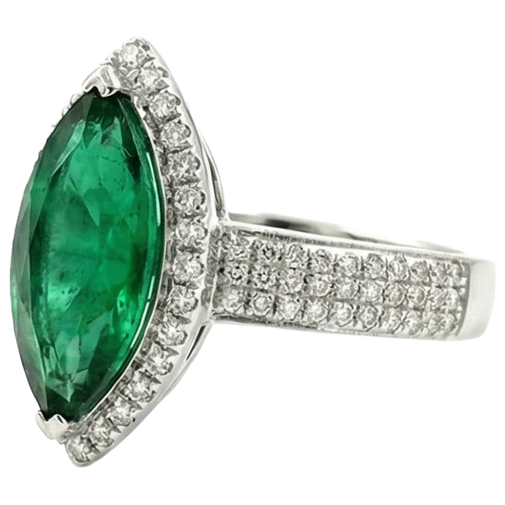 8.50 carati verde smeraldo con anello di diamanti in oro bianco gioielleria raffinata