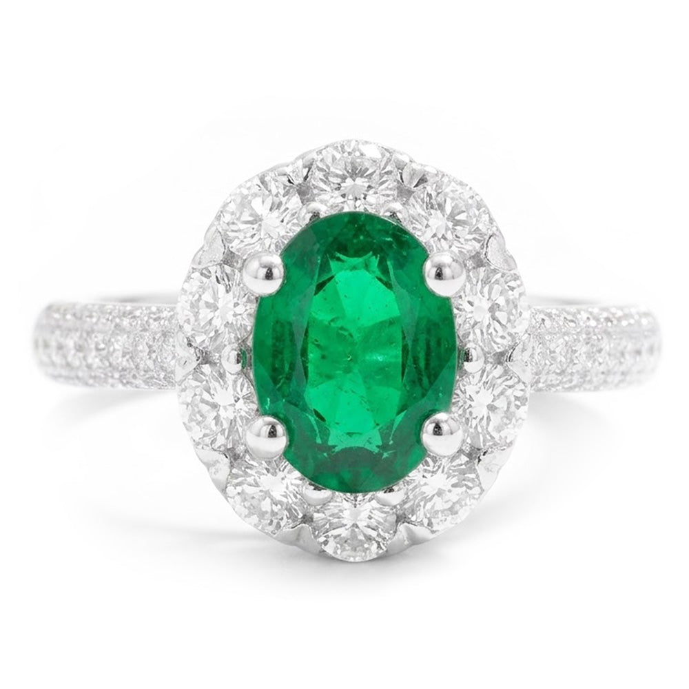 8 carati verde smeraldo e diamanti anello di fidanzamento in oro bianco 14k
