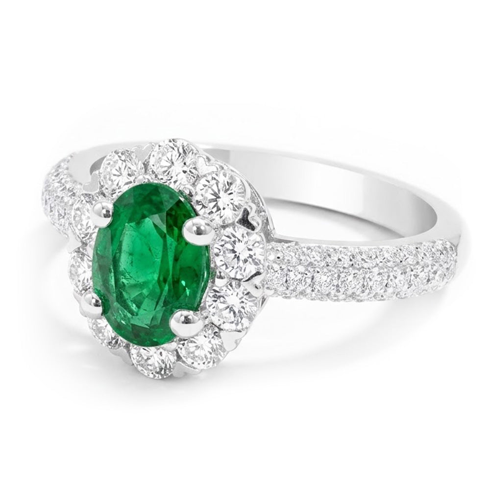 8 carati verde smeraldo e diamanti anello di fidanzamento in oro bianco 14k
