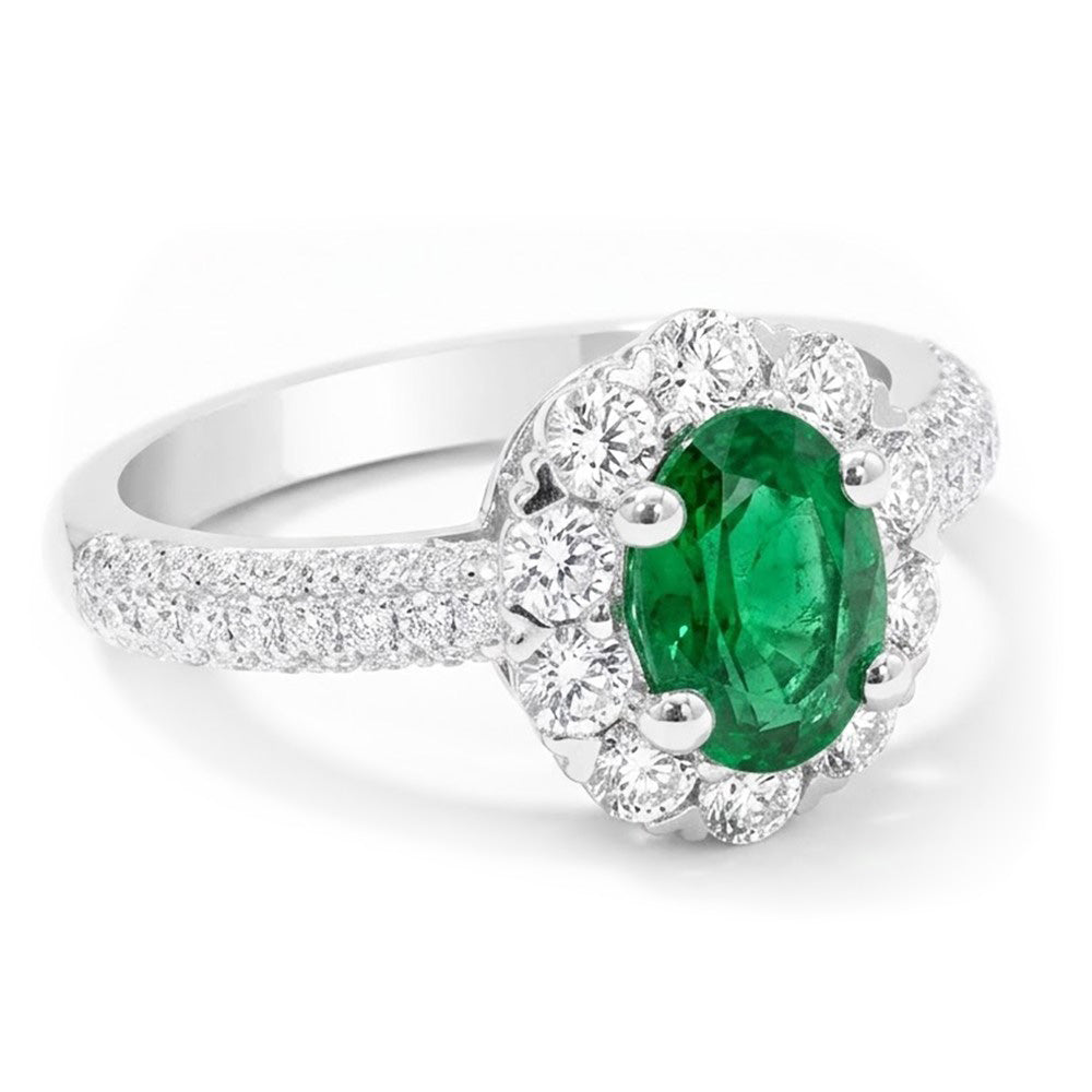 8 carati verde smeraldo e diamanti anello di fidanzamento in oro bianco 14k