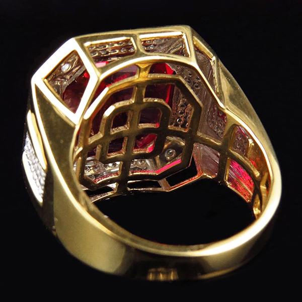 8.75 ct Rosso Asscher Taglio Anello Rubino da Uomo Con Diamanti Oro Gioielli