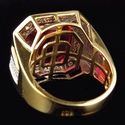 8.75 ct Rosso Asscher Taglio Anello Rubino da Uomo Con Diamanti Oro Gioielli