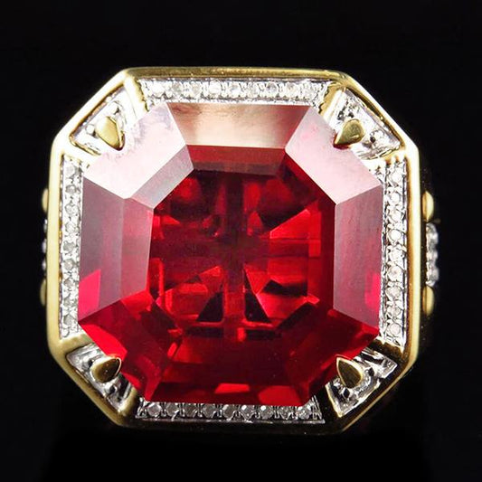 8.75 ct Rosso Asscher Taglio Anello Rubino da Uomo Con Diamanti Oro Gioielli