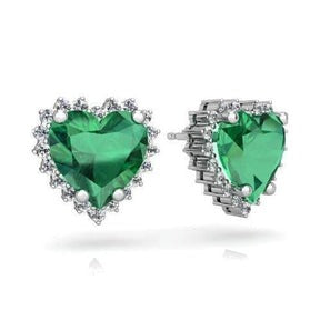8,40 carati cuore Verde smeraldo con diamante orecchino in oro bianco 14k
