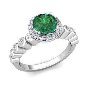 8.15 carati Verde smeraldo taglio rotondo con diamanti anello nuziale 14K WG