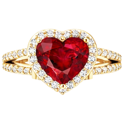 9 Ct Beautiful Heart Shape Ruby And Diamond Ring Yellow Gold