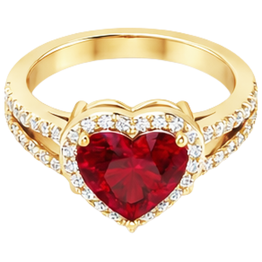 9 Ct Beautiful Heart Shape Ruby And Diamond Ring Yellow Gold
