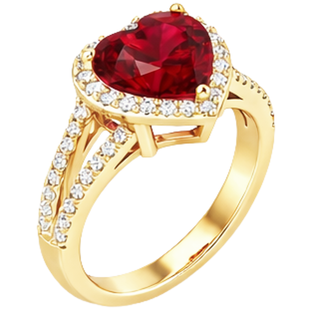 9 Ct Beautiful Heart Shape Ruby And Diamond Ring Yellow Gold