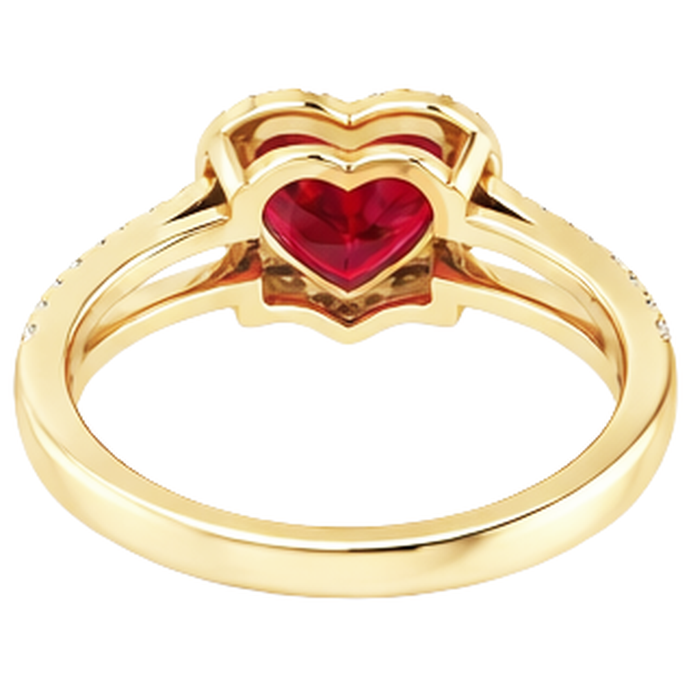9 Ct Beautiful Heart Shape Ruby And Diamond Ring Yellow Gold