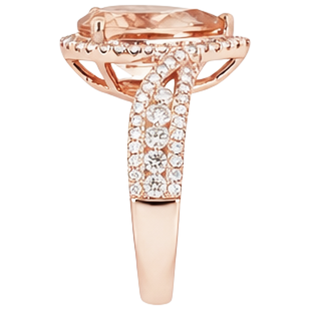 9 carati pera Morganite con diamanti rotondi Anello 14K Rose Gold