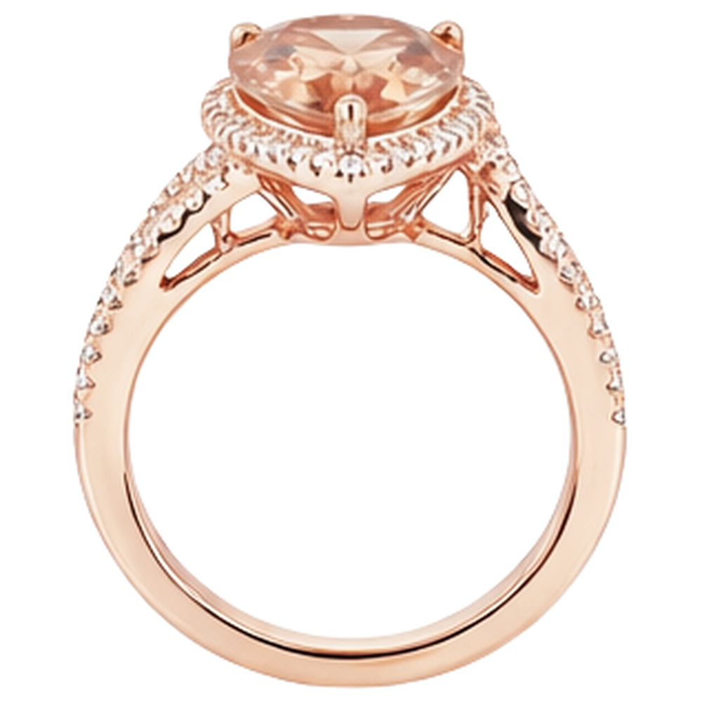 9 carati pera Morganite con diamanti rotondi Anello 14K Rose Gold