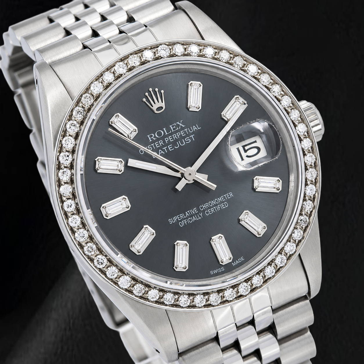 Rolex Datejust 16014 36 mm Orologio in Acciaio Inossidabile con Quadrante Grigio con Diamanti