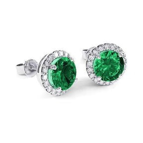 9.50 carati polo rotondo set Verde smeraldo con diamante in oro bianco 14K