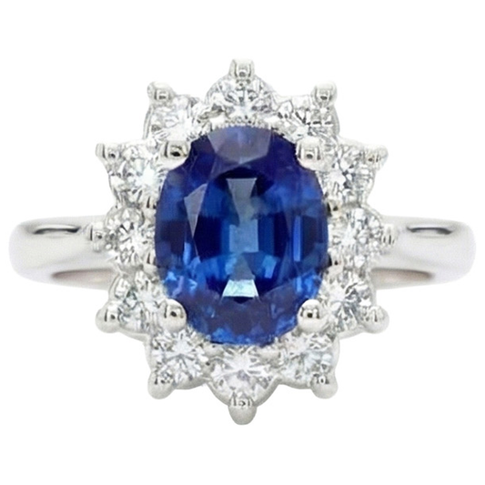 A forma di fiore con zaffiro blu da 3,60 carati e diamante in oro bianco 14K