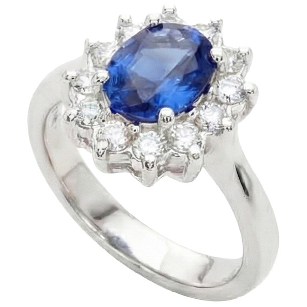A forma di fiore con zaffiro blu da 3,60 carati e diamante in oro bianco 14K
