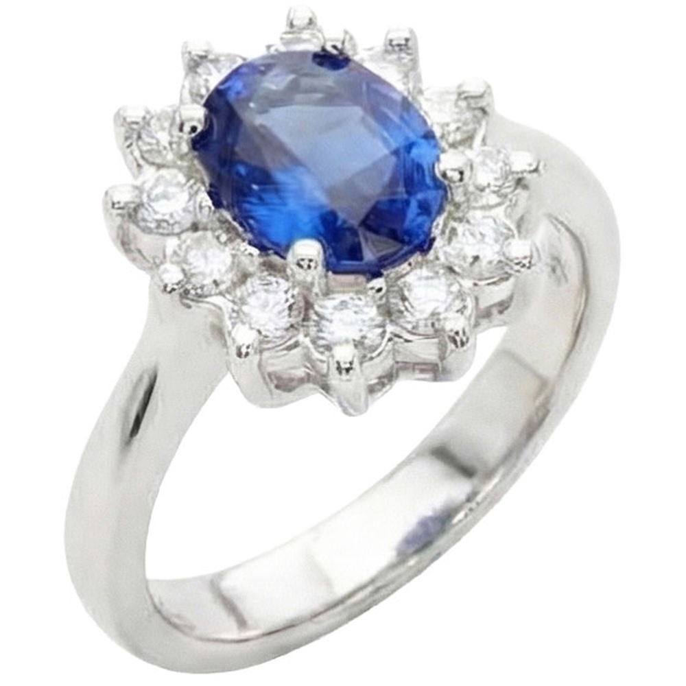 A forma di fiore con zaffiro blu da 3,60 carati e diamante in oro bianco 14K
