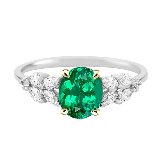 Smeraldo Colombiano Anello con Pietra Preziosa 2 carati Oro Due Toni 14K – vista principale