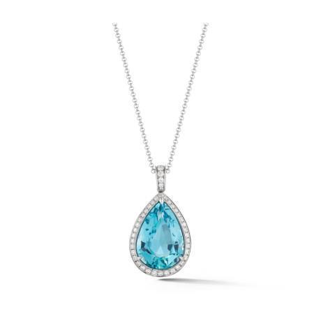 Acquamarina a pera da 11.75 ct con ciondolo in oro bianco 14 carati con diamanti rotondi - harrychadent.it