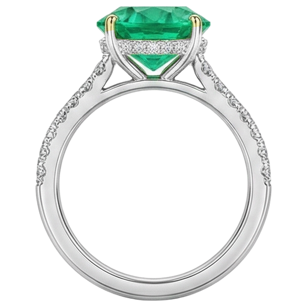 Anello con Pietra Preziosa Oro Due Toni 14K con Smeraldo Fine – vista posteriore