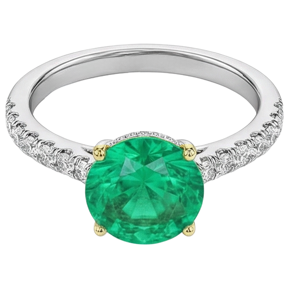 Anello con Pietra Preziosa Oro Due Toni 14K con Smeraldo Fine – vista laterale