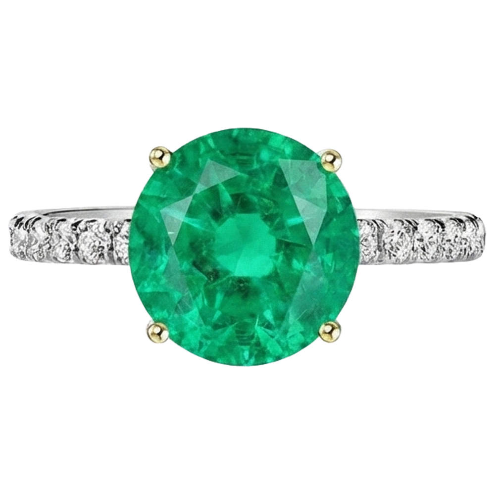 Smeraldo Fine Anello con Pietra Preziosa 3,50-carati Oro Due Toni 14K – vista frontale