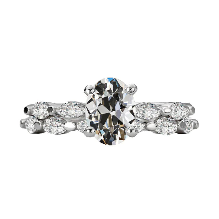 Alliance Marquise & Ovale Diamant Taille Ancienne Or 14K 5 Carats