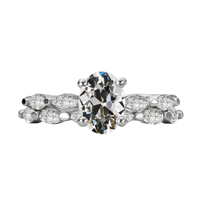 Alliance Marquise & Ovale Genuino Diamant Taille Ancienne Or 14K 5 Carats