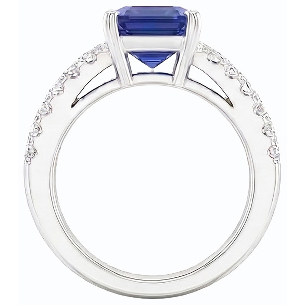 Anello 3.50 carati brillante zaffiro blu diamante incastonato canale baguettes