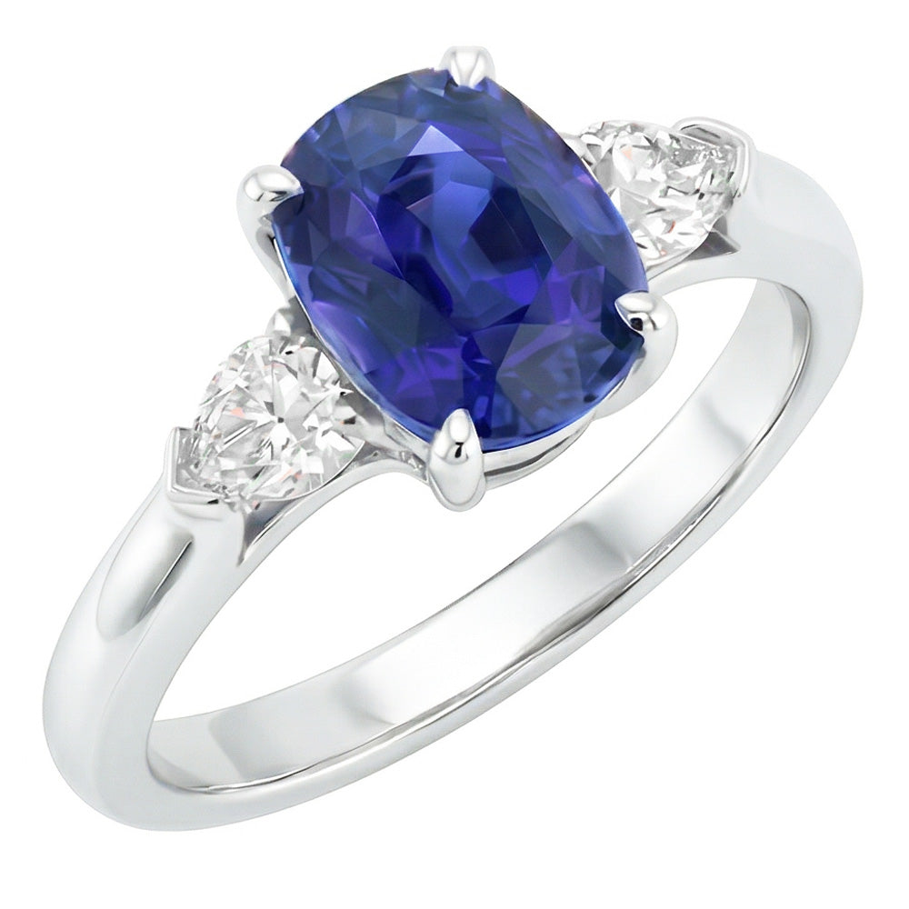 Anello 3 carati con diamante. pera e zaffiro blu ovale. 3 carati. gioielli da donna