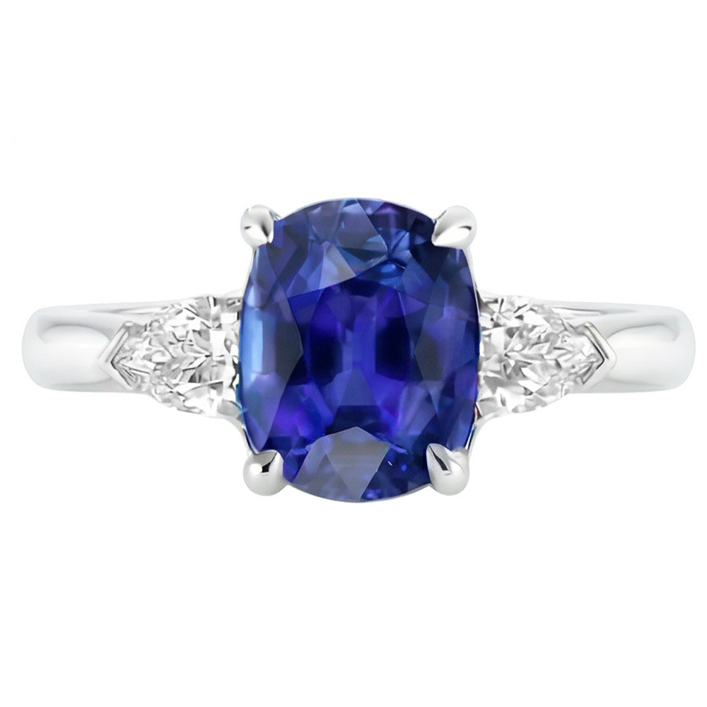 Anello 3 carati con diamante. pera e zaffiro blu ovale. 3 carati. gioielli da donna