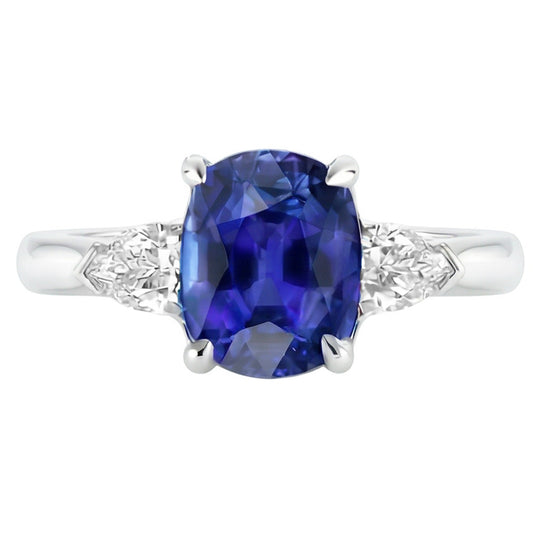 Anello 3 carati con diamante. pera e zaffiro blu ovale. 3 carati. gioielli da donna