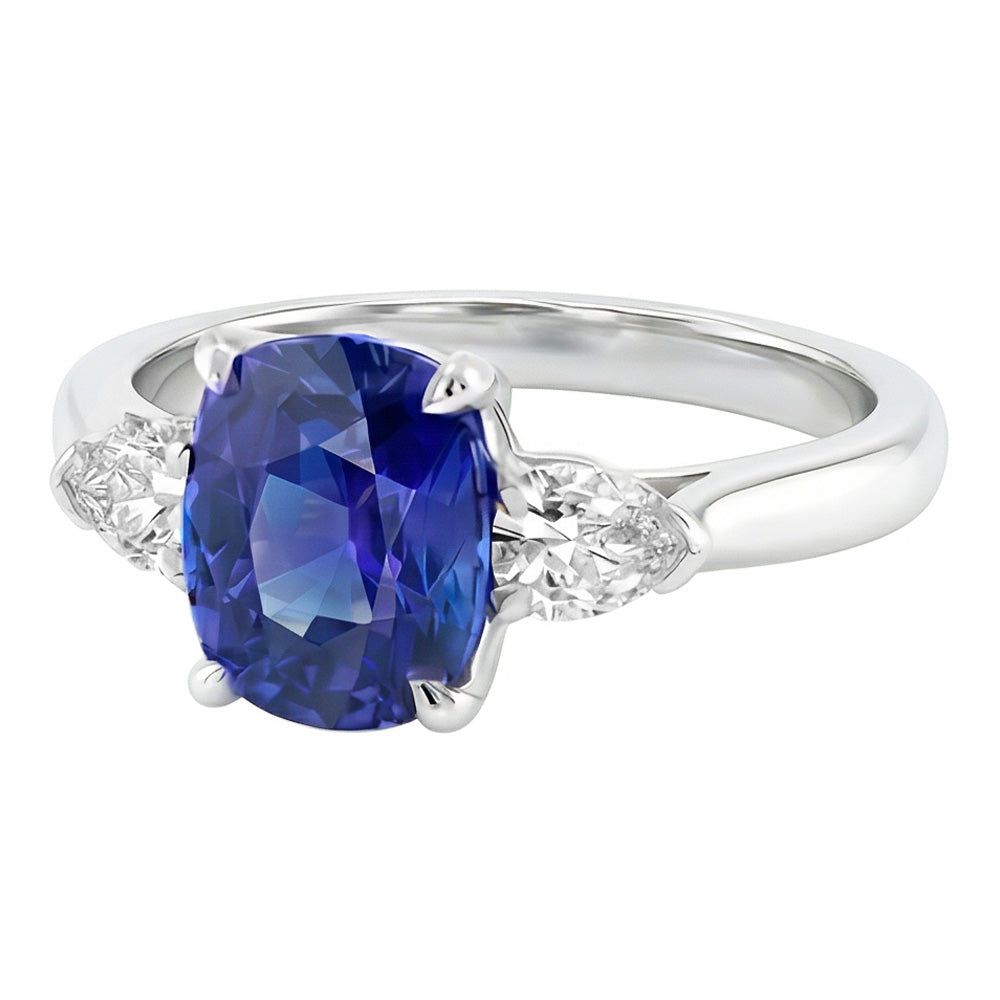 Anello 3 carati con diamante. pera e zaffiro blu ovale. 3 carati. gioielli da donna