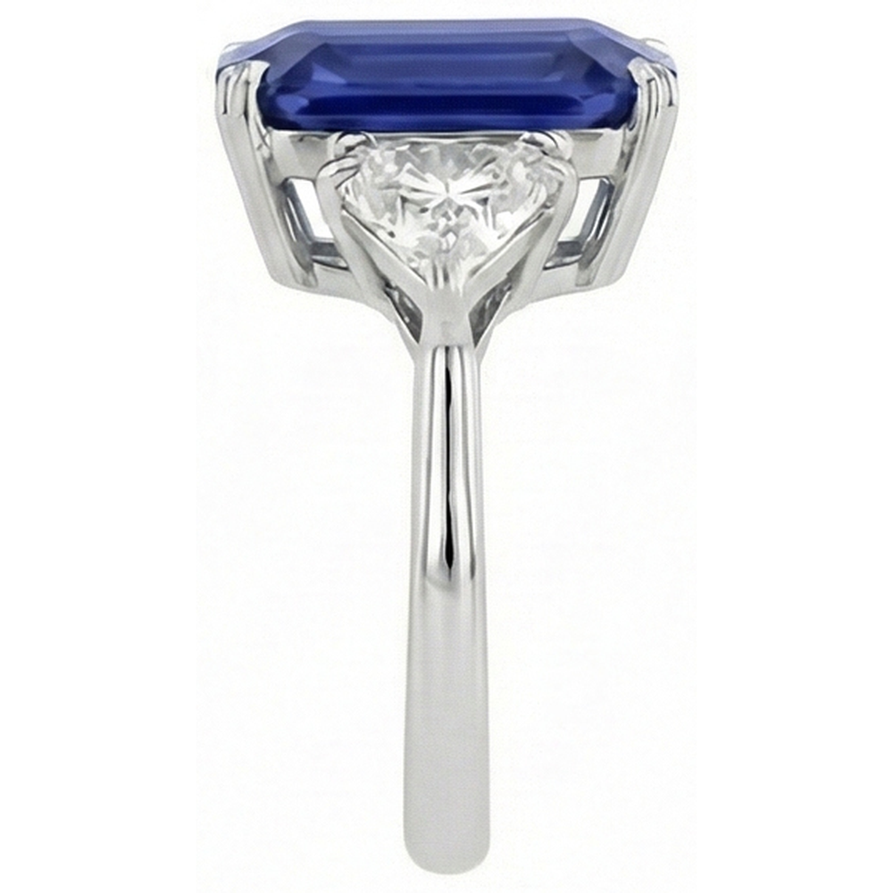 Anello 3 pietre Zaffiro blu smeraldo e diamanti trilioni 4.50 carati Nuovo