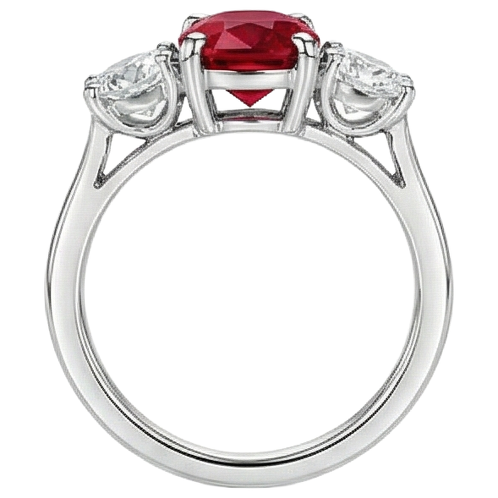 Anello 3 pietre rosso rubino e diamanti 4,50 carati oro 14K