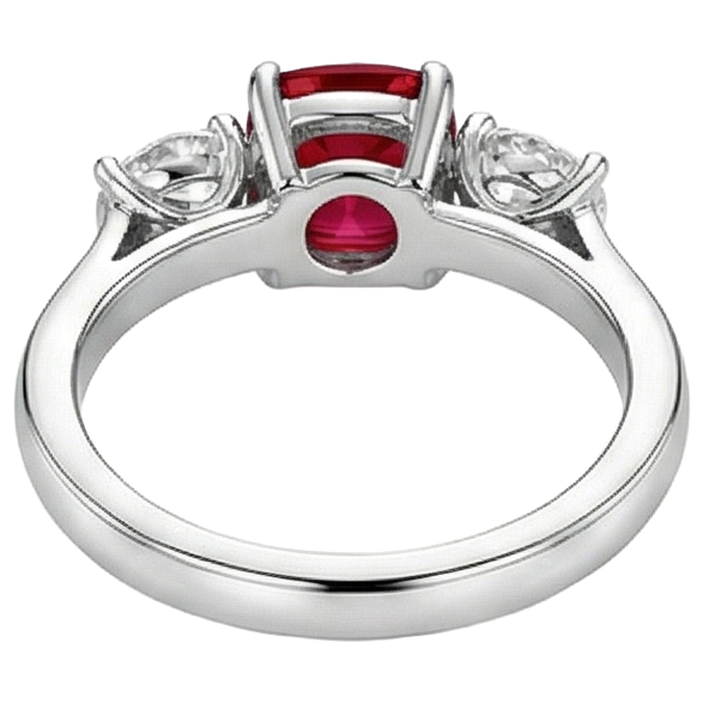 Anello 3 pietre rosso rubino e diamanti 4,50 carati oro 14K