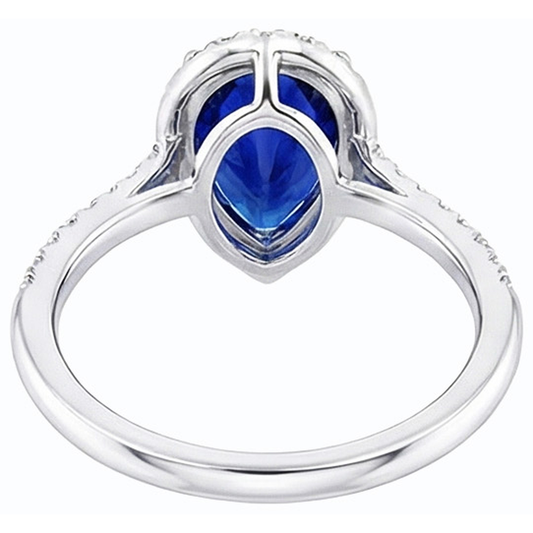 Anello A Forma Di Pera Con Zaffiro Blu E Diamanti Naturali Autentici ( non creati in laboratorio ) 3.50 Carati