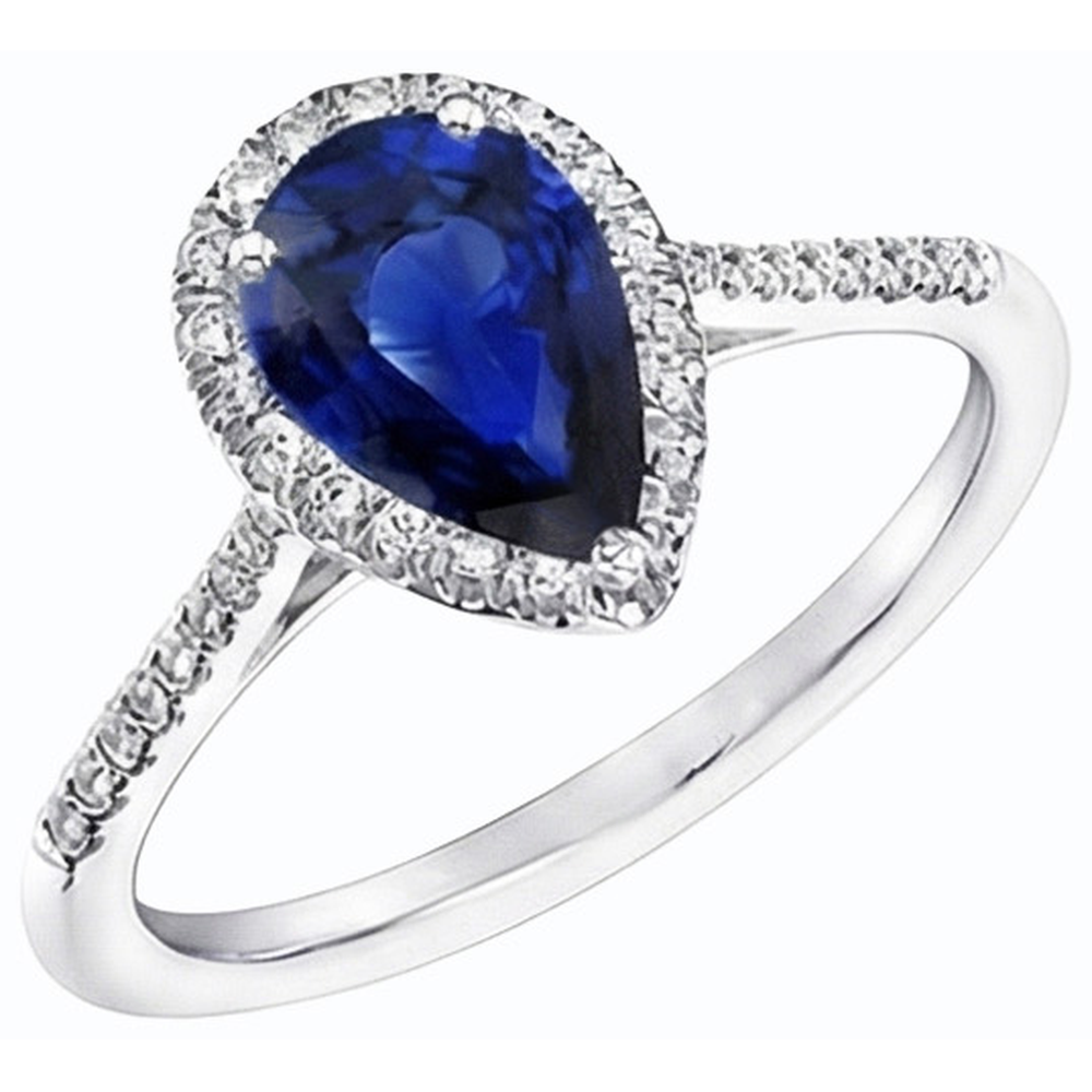 Anello A Forma Di Pera Con Zaffiro Blu E Diamanti Naturali Autentici ( non creati in laboratorio ) 3.50 Carati