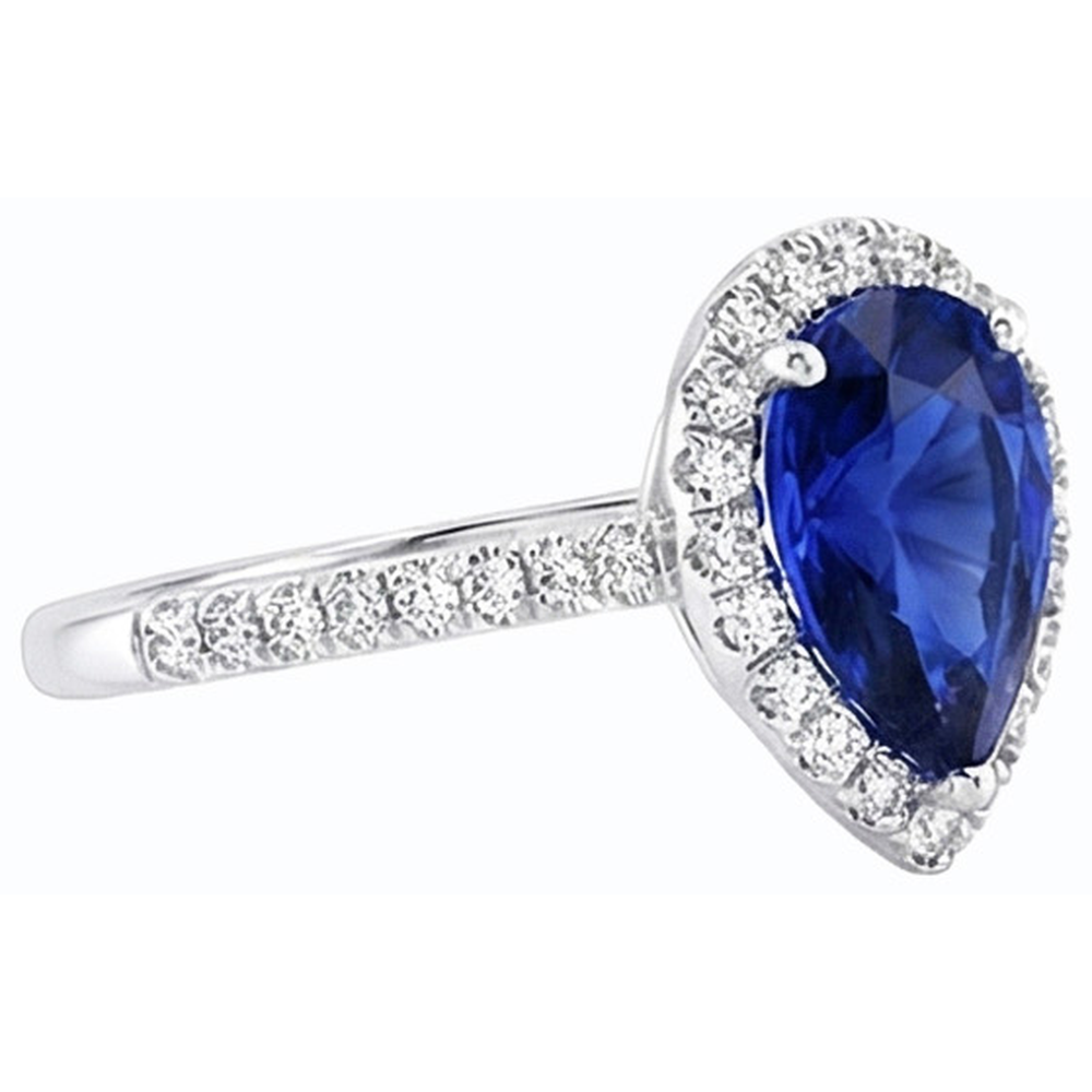 Anello A Forma Di Pera Con Zaffiro Blu E Diamanti Naturali Autentici ( non creati in laboratorio ) 3.50 Carati
