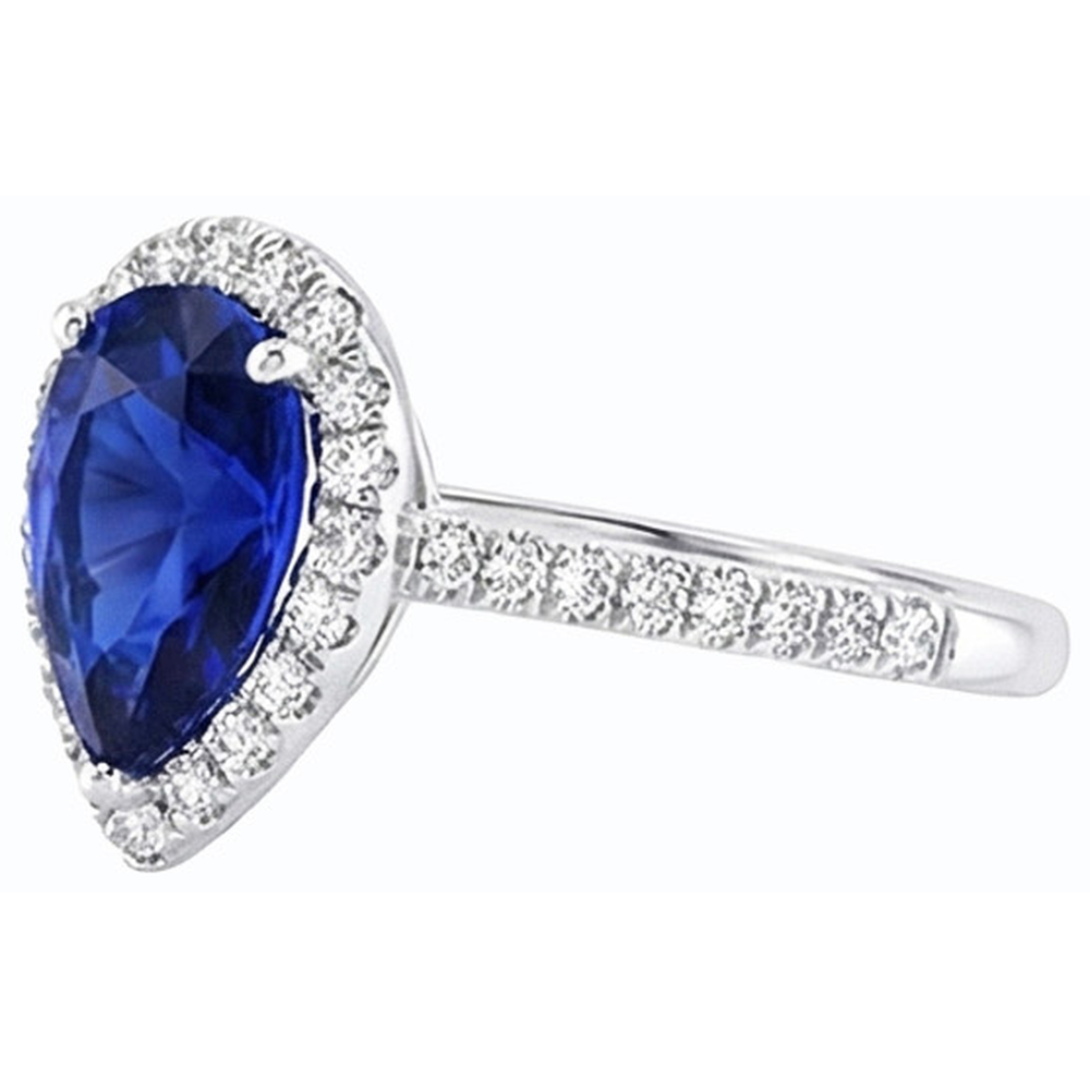 Anello A Forma Di Pera Con Zaffiro Blu E Diamanti Naturali Autentici ( non creati in laboratorio ) 3.50 Carati