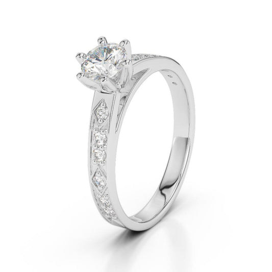 Anello Accentato In Oro Bianco 14K Con Genuino Diamante Taglio Rotondo Da 2.15 Carati Nuovo