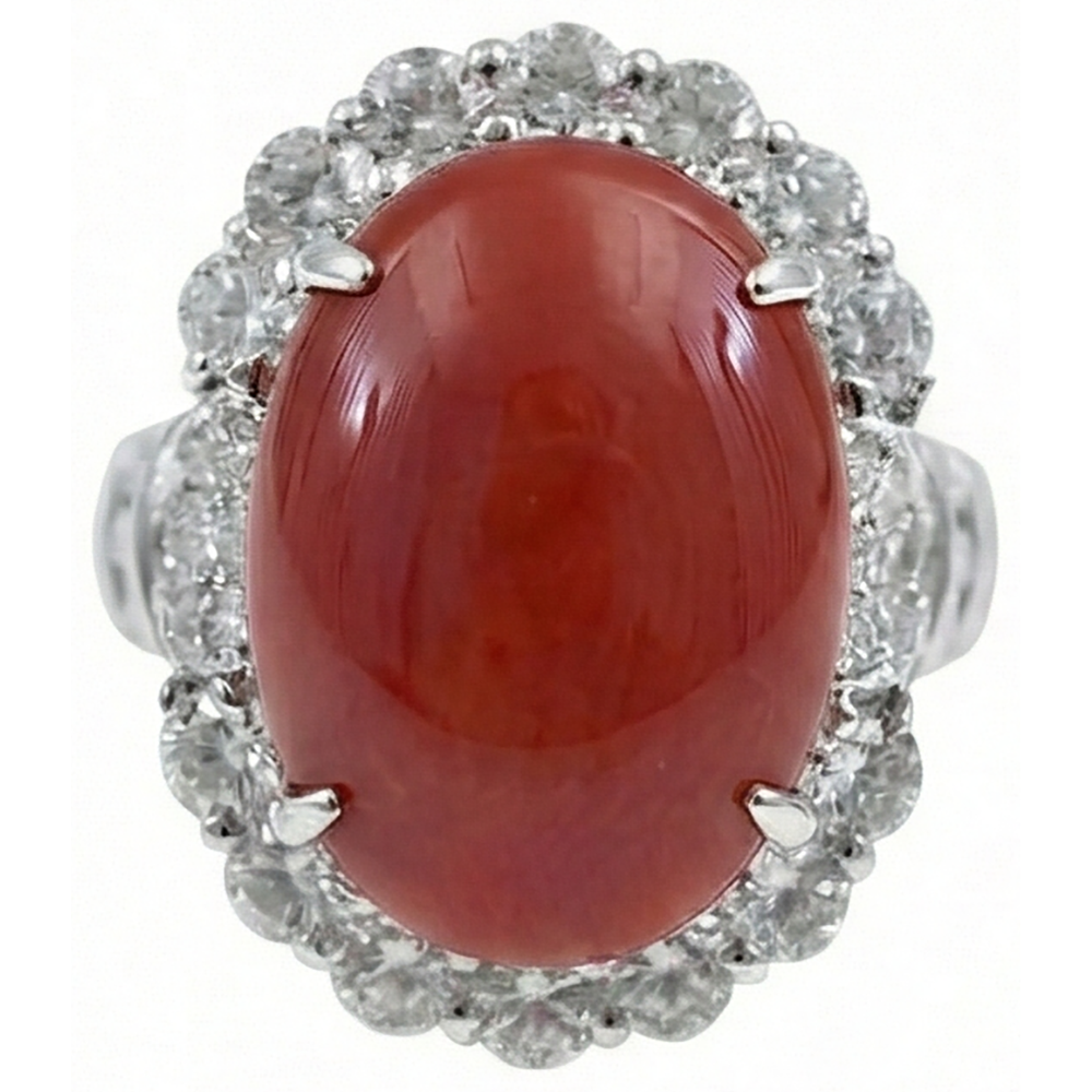 Anello Anniversario 12 carati a griffe corallo rosso oro bianco 14K