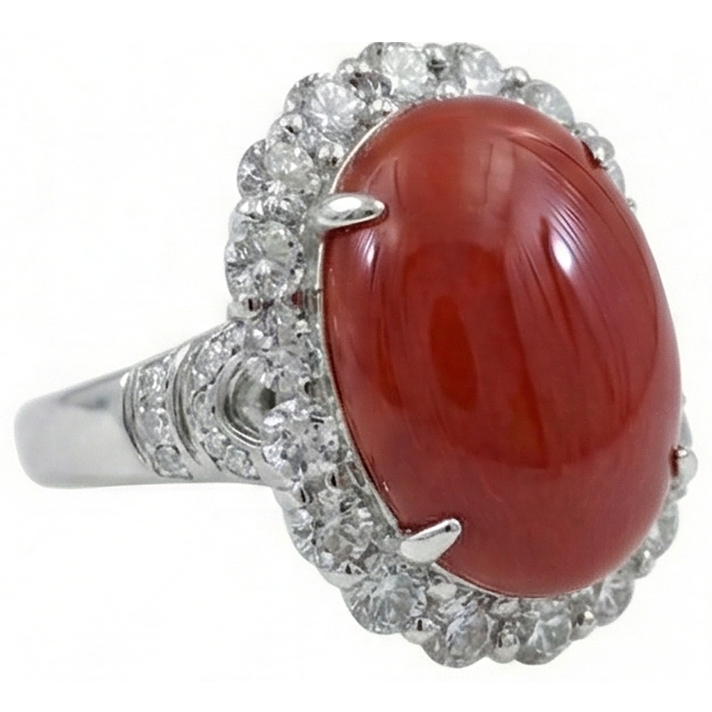 Anello Anniversario 12 carati a griffe corallo rosso oro bianco 14K
