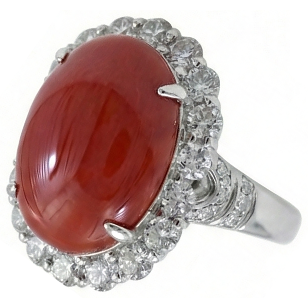 Anello Anniversario 12 carati a griffe corallo rosso oro bianco 14K