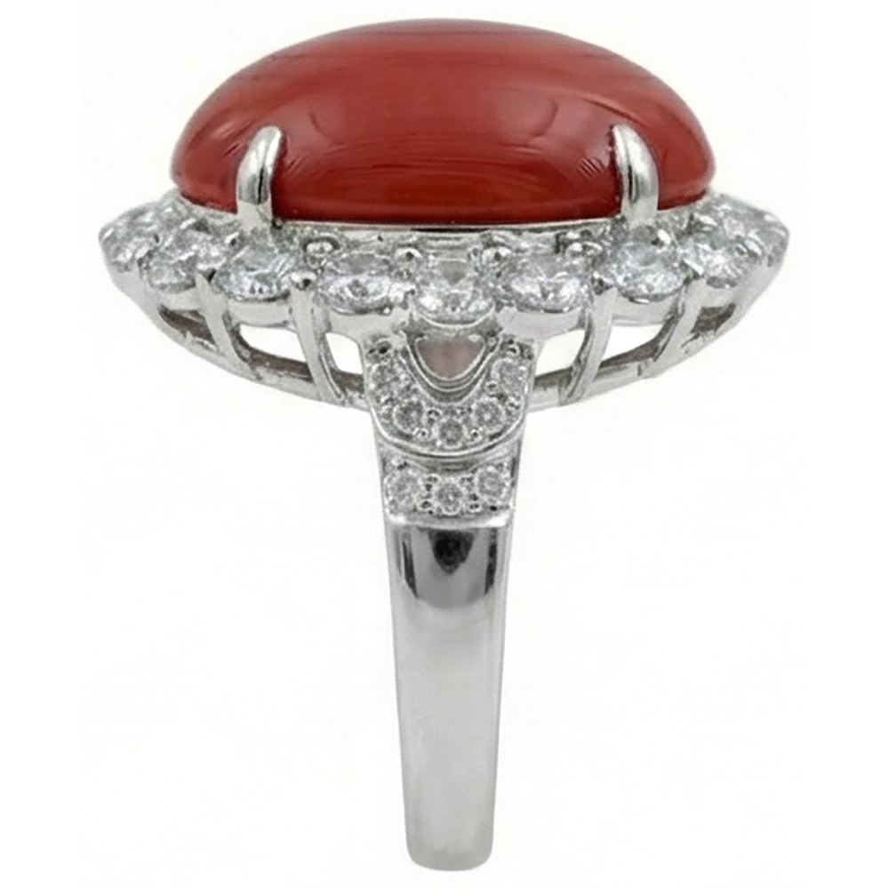 Anello Anniversario 12 carati a griffe corallo rosso oro bianco 14K