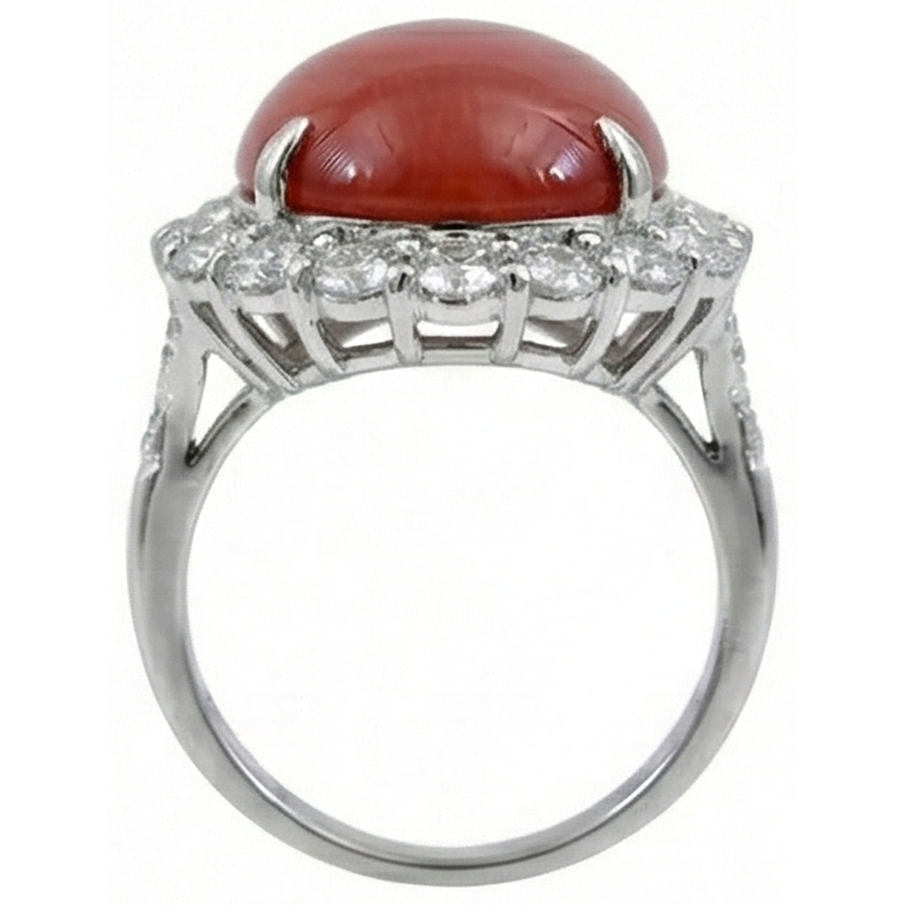 Anello Anniversario 12 carati a griffe corallo rosso oro bianco 14K